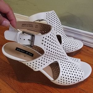 White wedge cutout sandals